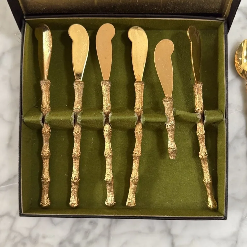 1950s Gold 24K Plated H'ordourvers Appetizer Cocktail Forks- Set of 10
